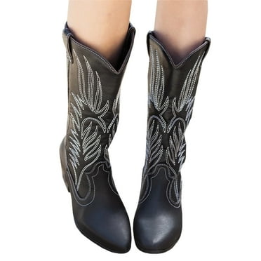 Womens Cowgirl Flat Low Heel Knee High Boots Ladies Casual Stretch Shoes Size US
